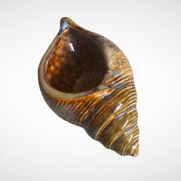 Artist Signed Conch Shell Seashell Nautical Art Pottery Planter - Picture 4 of 9